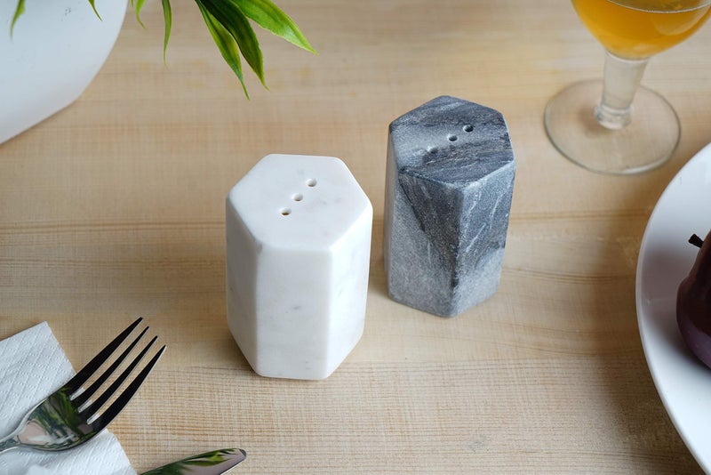 GoCraft Salt and Pepper Shakers | HandCrafted White and Black Marble Salt and Pepper Shakers - Image 2